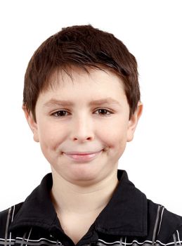 Portrait of a happy smiling young boy against white background 