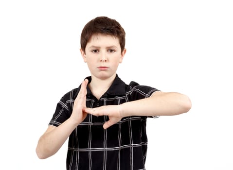 teenager gesturing time-out isolated on white background