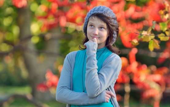 Portrait of a beautiful girl attractive, who think