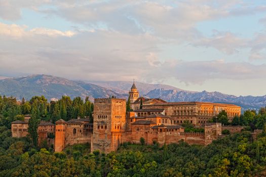 view of Spain's main tourist attraction: ancient arabic fortress of Alhambra, Granada, Spain