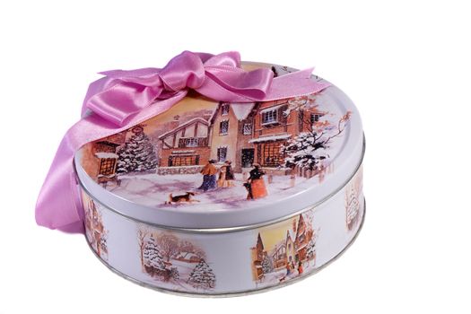Beautifully painted and decorated with a ribbon box with a present. Presents on a white background.