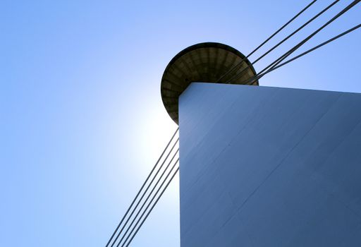 Novy Most Bridge, famous "Ufo" tower perspective detail, Bratislava. Slovakia