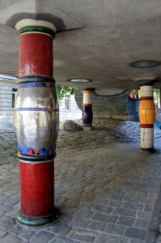 Columm of Hundertwasser house in Vienna (Famous landmark), Austria 