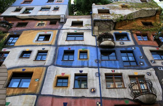 Perspective view of Hundertwasser house in Vienna (Famous landmark), Austria 