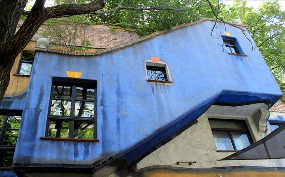 Perspective view of Hundertwasser house in Vienna (Famous landmark), Austria 