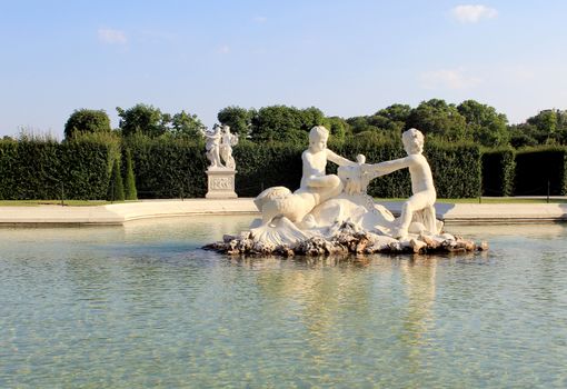 Belvedere Palace fountain and garden, Vienna, Austria.