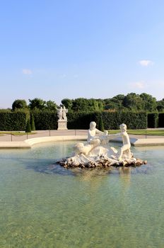 Belvedere Palace fountain and garden, Vienna, Austria.