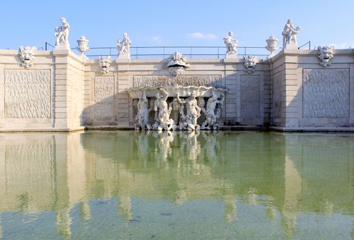 Belvedere Palace fountain and garden, Vienna, Austria.