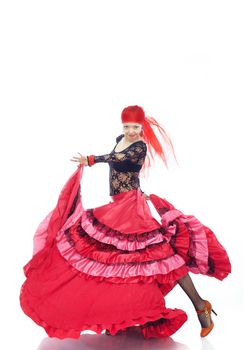 Lady dancing flamenco in traditional costume
