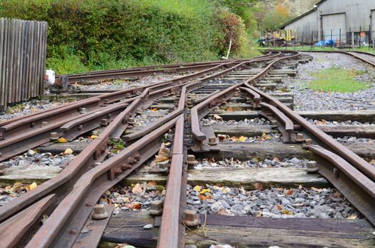 Railway points at a goods yard in England.