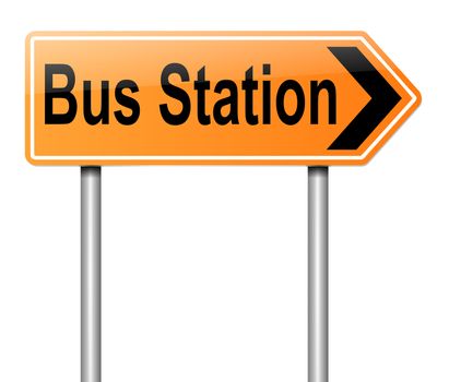 Illustration depicting a sign with directions to the bus station.