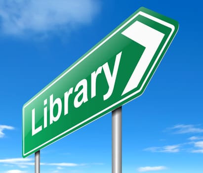 Illustration depicting a sign directing to the Library.