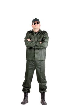 Full body portrait of worker. Isolated on a white background.