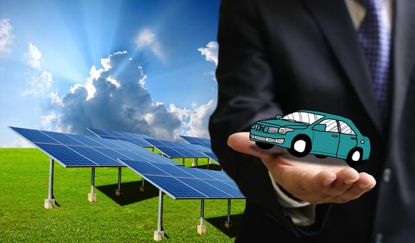 Green energy for transportation, Solar power car with sustainable energy concept