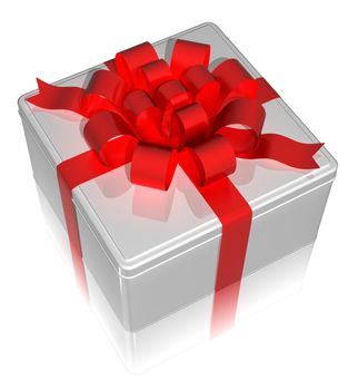 gift tin box with a red ribbon on a white background. 3d render