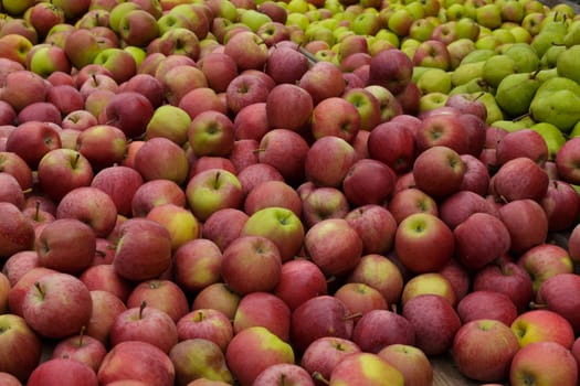 apples and pears stand at a local farmer's market