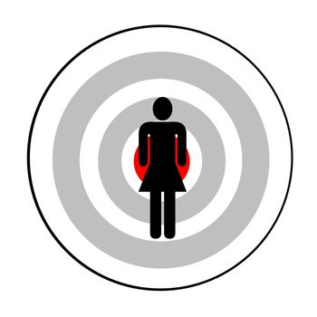 Black silhouette of female on target in white background