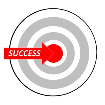 Success word in red arrow into the center of a target
