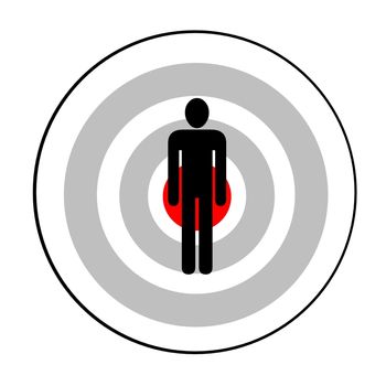 Black silhouette of male on target in white background