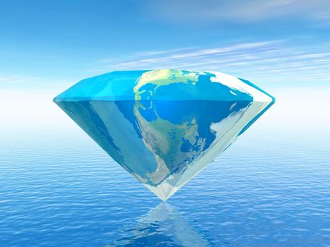 Diamond shape with earth texture upon the ocean