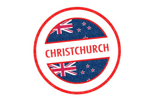 Passport-style CHRISTCHURCH rubber stamp over a white background.