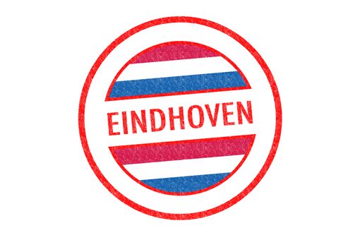 Passport-style EINDHOVEN rubber stamp over a white background.