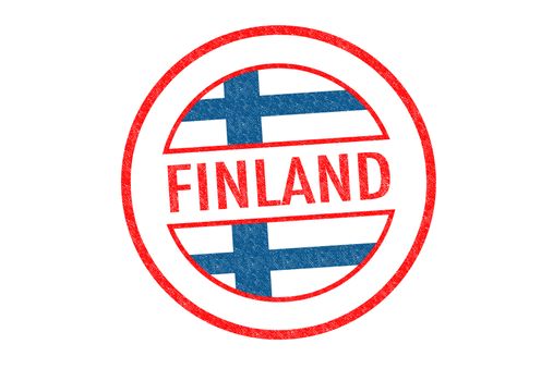 Passport-style FINLAND rubber stamp over a white background.