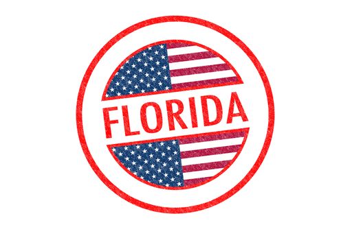 Passport-style FLORIDA rubber stamp over a white background.