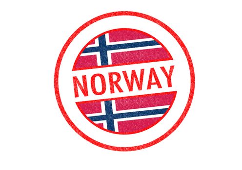 Passport-style NORWAY rubber stamp over a white background.