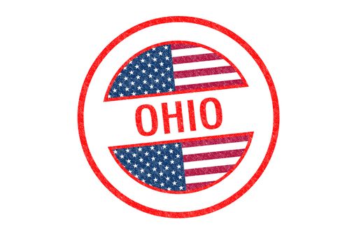 Passport-style OHIO rubber stamp over a white background.