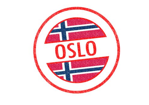 Passport-style OSLO rubber stamp over a white background.