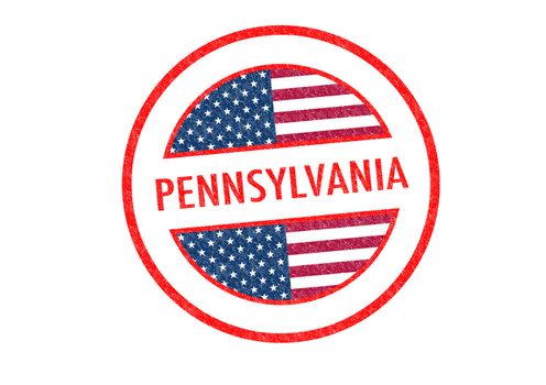 Passport-style PENNSYLVANIA rubber stamp over a white background.