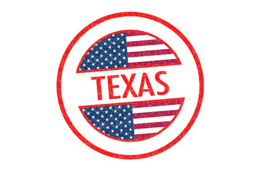 Passport-style TEXAS rubber stamp over a white background.