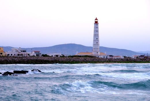 Lighthouse in "Farol" island, in Ria Formosa, natural conservation region in Algarve, Portugal.