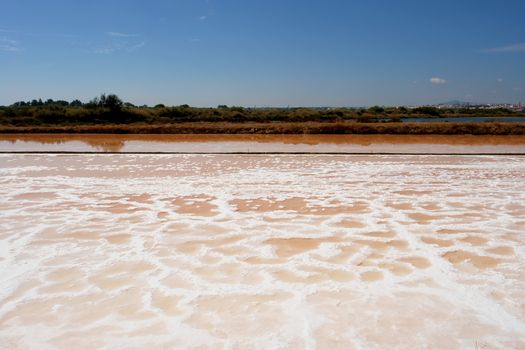 Saline marshes of cousine salt production in Tavira, Ria Formosa, Algarve, Portugal