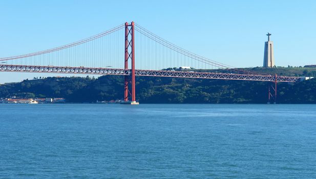  Lisbon, April 25th famous old bridge over river Tejo (Tagus)                     