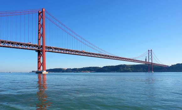  Lisbon, April 25th famous old bridge over river Tejo (Tagus)                     