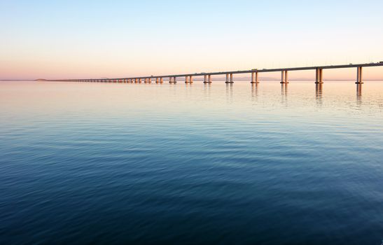 View from river Tagus of Lisbon's "Vasco da Gama" Bridge, Portugal                           