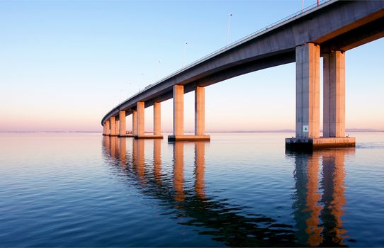 View from river Tagus of Lisbon's "Vasco da Gama" Bridge, Portugal