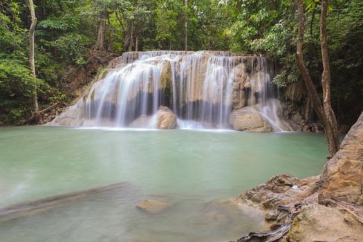 Waterfall in tropical forest at Erawan national park Kanchanaburi province, Thailand