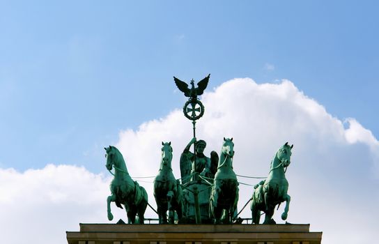 Quadriga on the Brandenburg Gate, a former city gate and one of the main symbols of Berlin, Germany