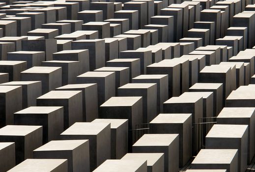 The Holocaost monument in Berlin, Germany (consist of 2711 concrete blocks whit diferent hights and paralel aligment placed on 19.000 squaremeters urban area)