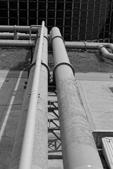 industrial pipes in a electricity power plant bw