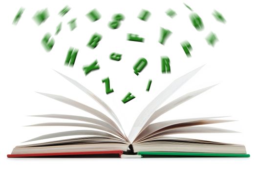 Letters of the alphabet flying out of a book 