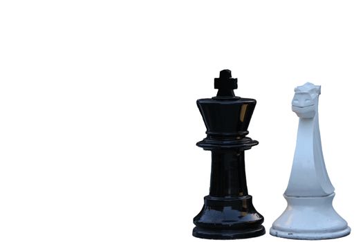 Chess game. black king challenging for victory. Isolated on white background. 