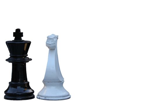 Chess game. black king challenging for victory. Isolated on white background. 