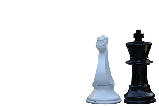 Chess game. black king challenging for victory. Isolated on white background. 