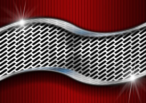 Industrial red template background with metal grid