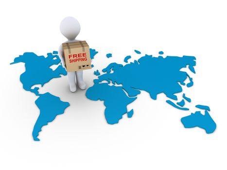 3d person holding a free shipment box on a world map