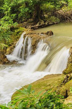 Beautiful Song-Khalia waterfall in Khao Laem National Park, Kanchanaburi Thailand.